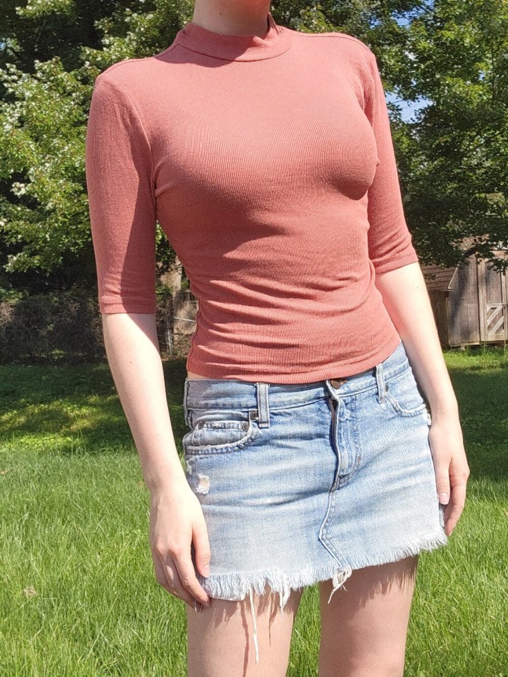❝ Express dusty rose mockneck half sleeve fitted t shirt ❞